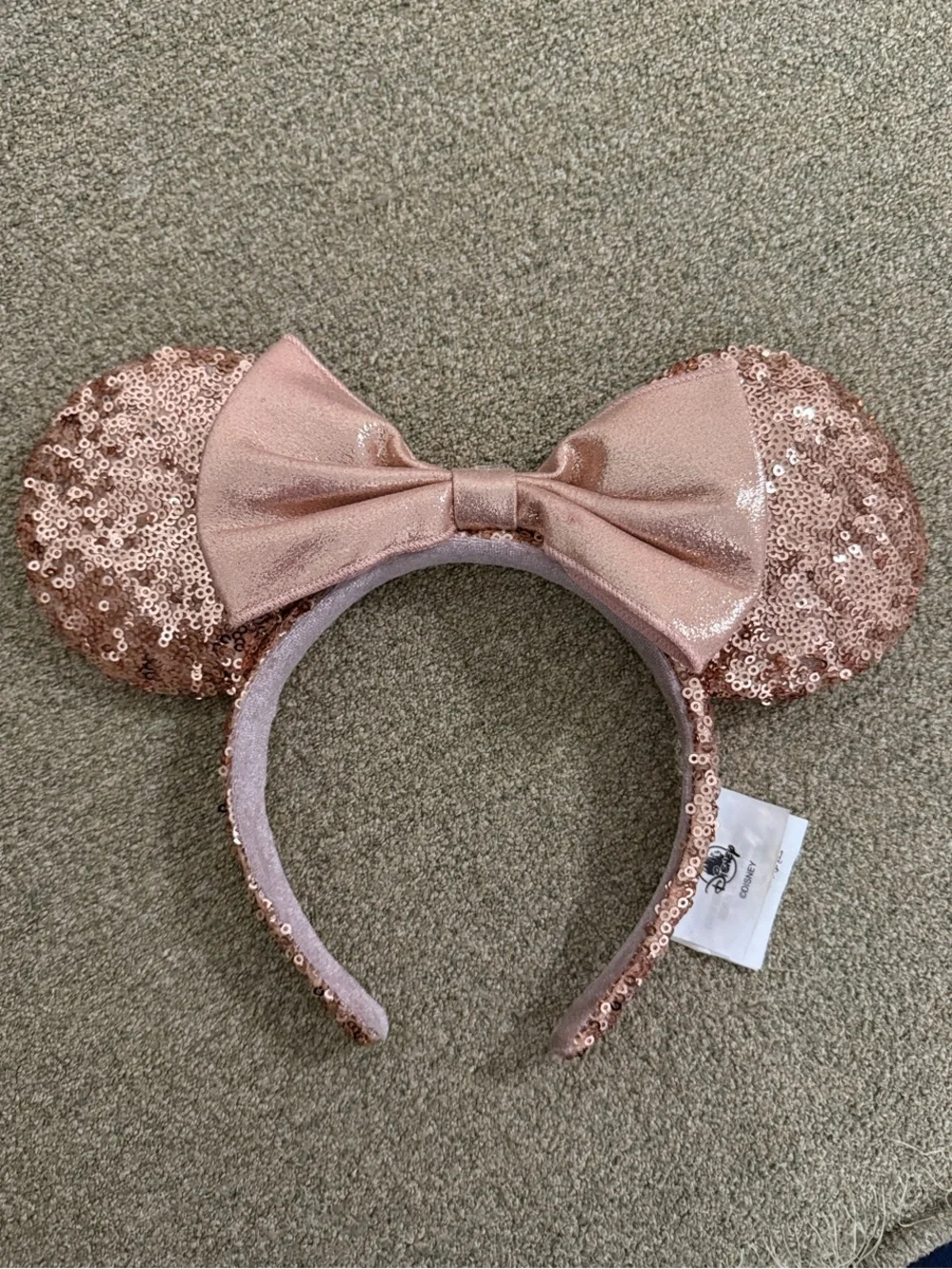 Disney Rose Gold Sequin Minnie Headband with Metallic Bow